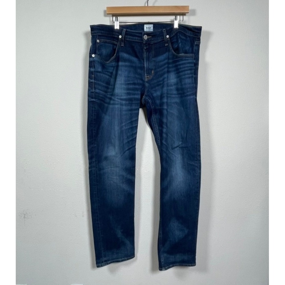 Hudson Jeans Mens 38x31 Blue Dark Wash Straight Leg Denim Casual Whiskered